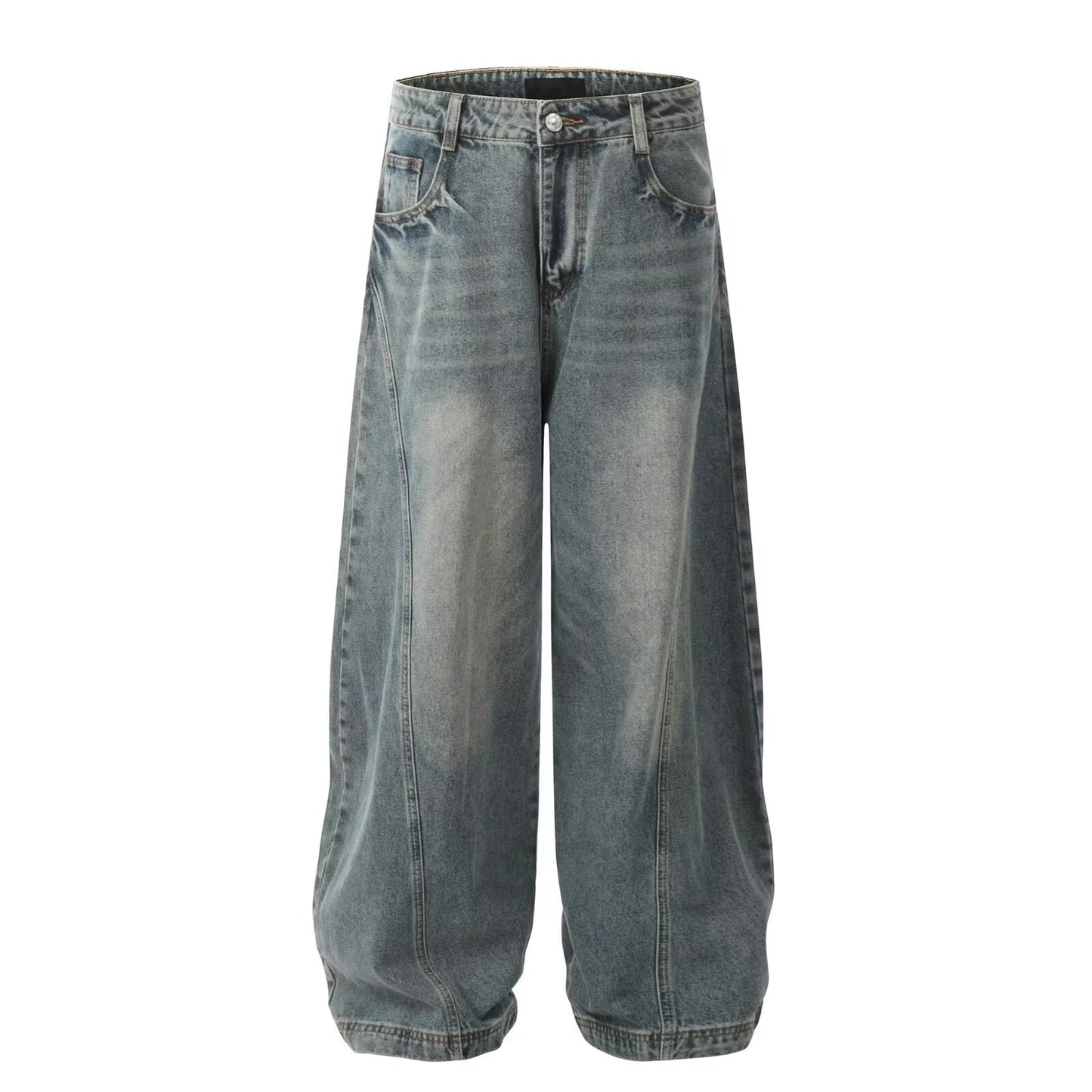 Washed Distressed Machete Design Jeans