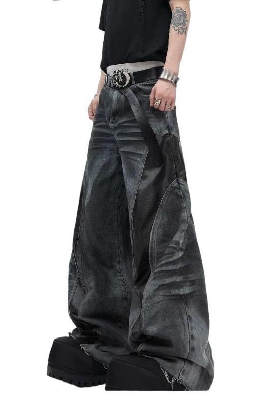 Niche Structure Design Leather Patchwork Casual Straight Pants