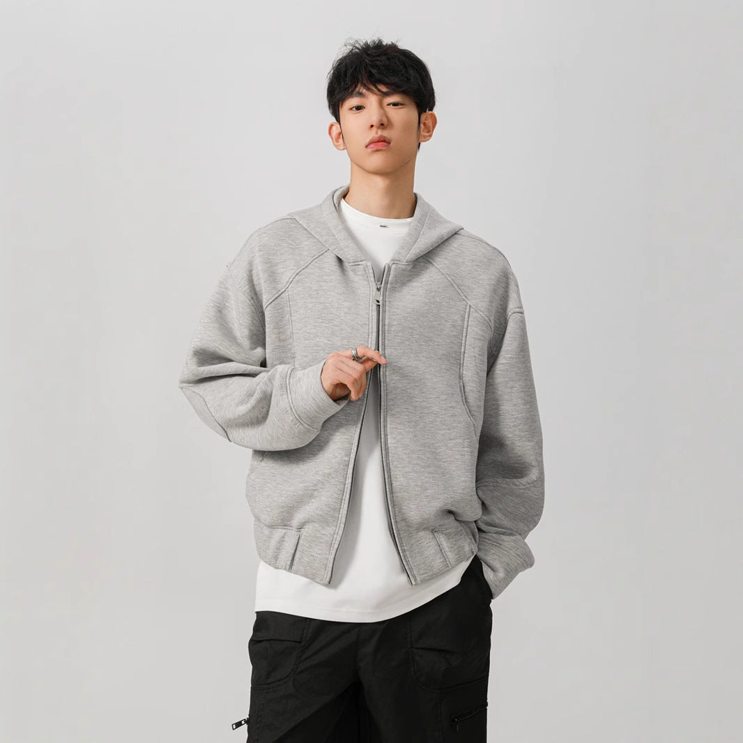 Short Hood Double Zipper Cardigan