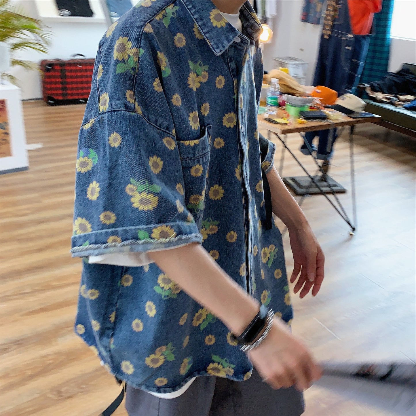 Retro Do The Old Cowboy Shirt Summer Washed Loose Short Sleeve Top