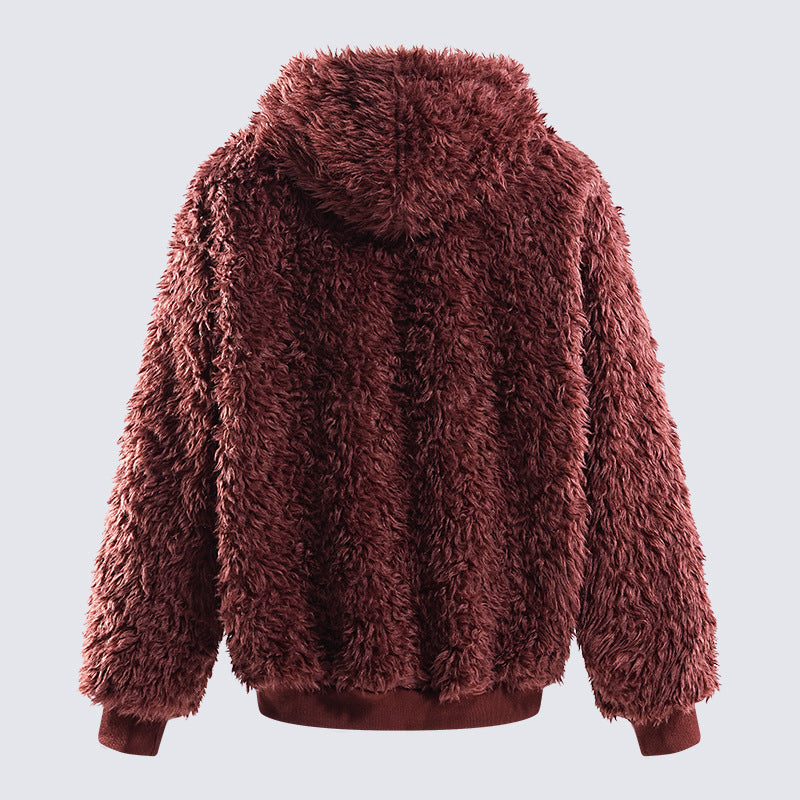 Plush Hooded Jacket Warm And Loose