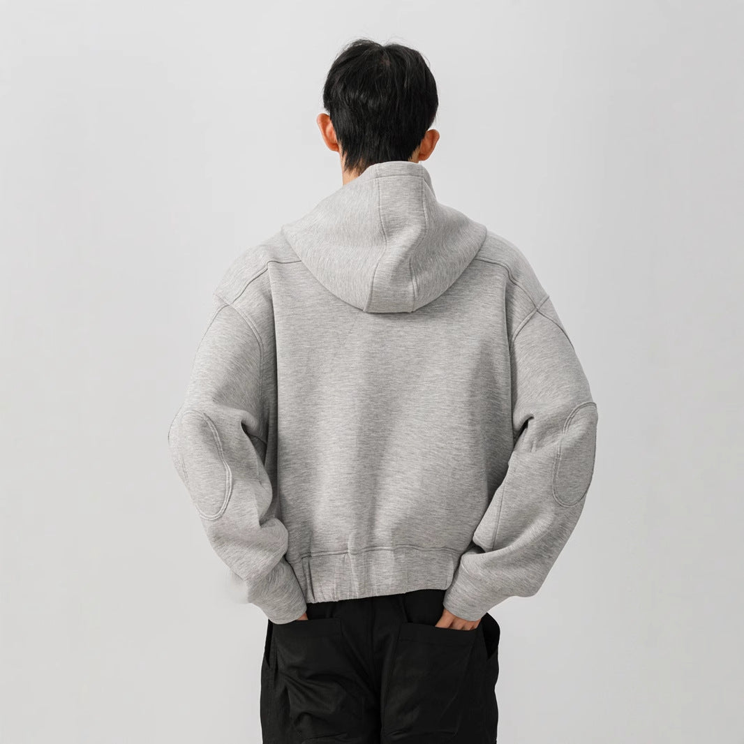 Short Hood Double Zipper Cardigan
