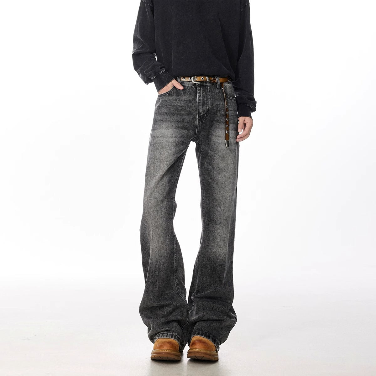 Straight Leisure Washed-out Smoky Gray Jeans