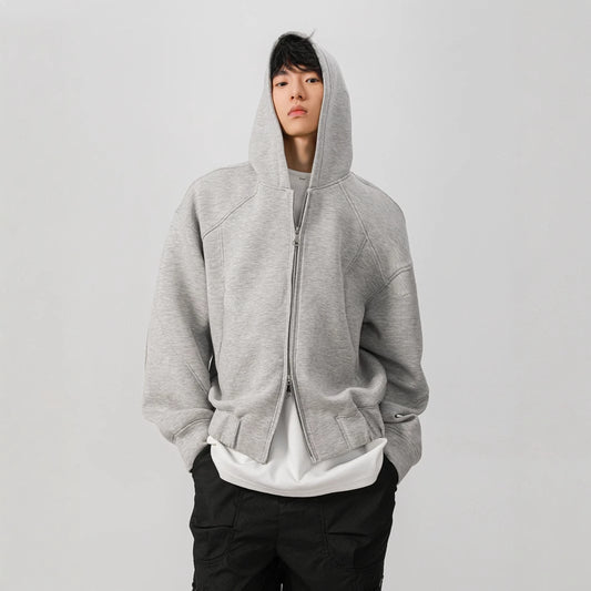 Short Hood Double Zipper Cardigan