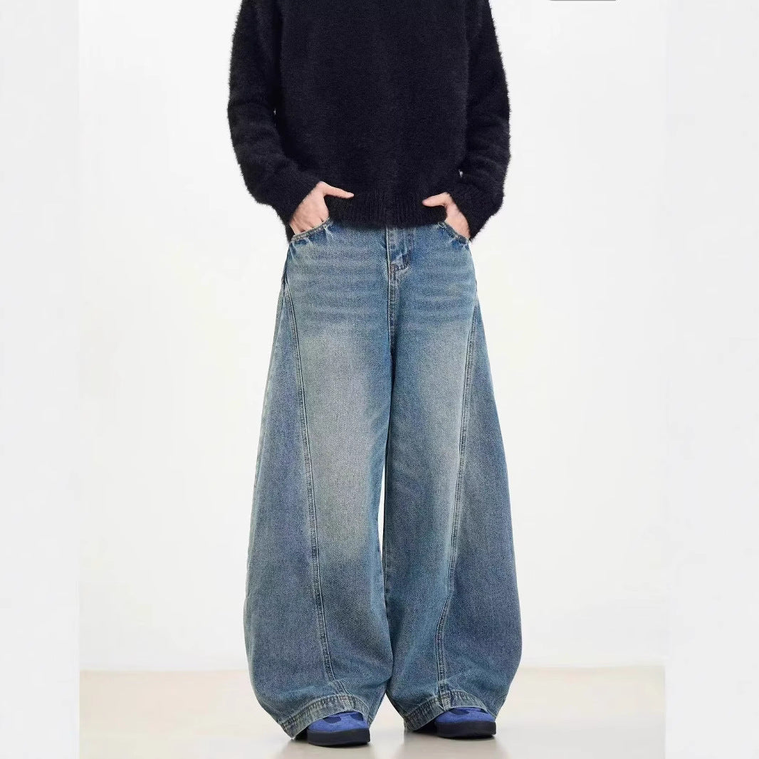 Washed Distressed Machete Design Jeans