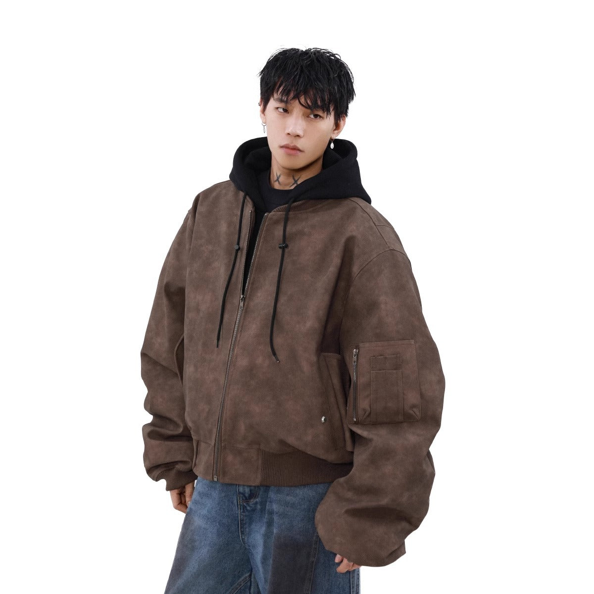 Loose Casual Hooded Coat Idle Style False Two-piece Jackets