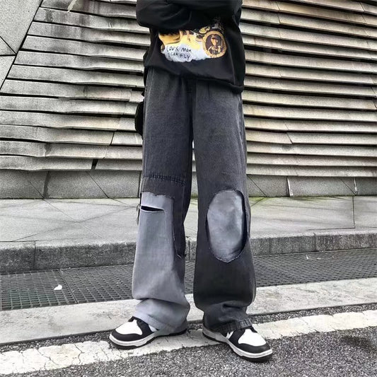 Gradient Loose Retro Harbor Style Ripped Jeans
