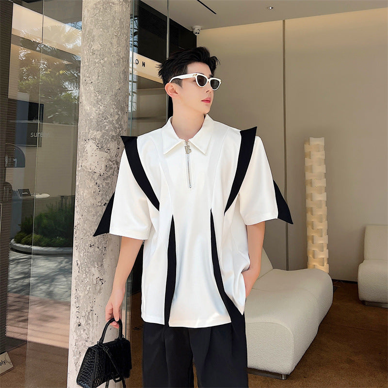 Contrast Color Short Sleeve Shirt