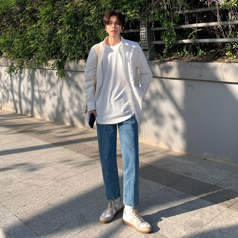 Loose Straight Wide Leg Nine Points Casual Jeans