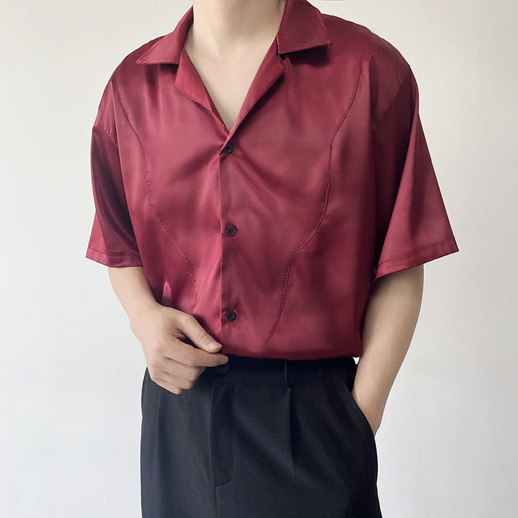 Vintage Satin Textured Simplicity Short Sleeve Shirt