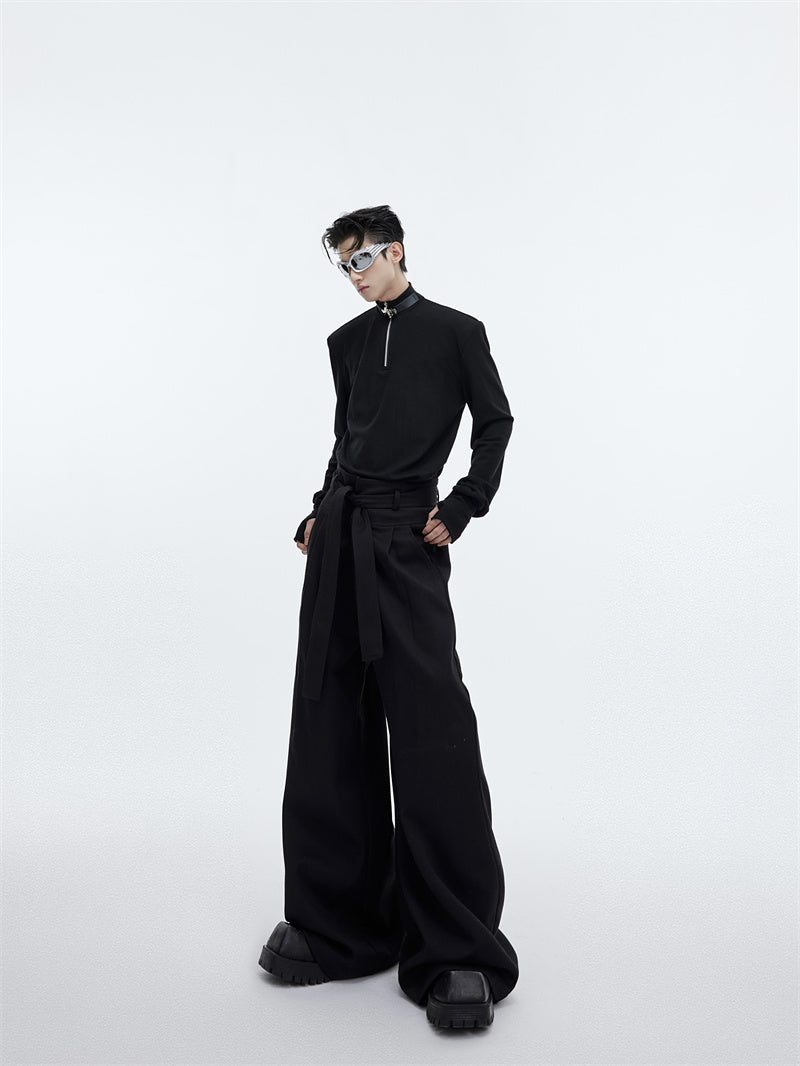 Leather Buckle Stand Collar Slim-fit Base Shirt For Men