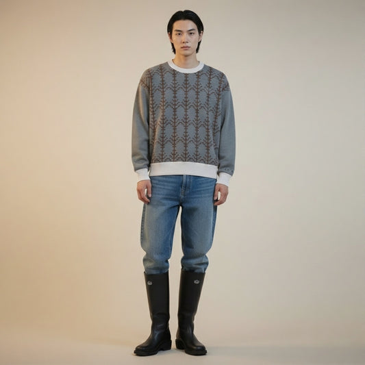 Relaxed fit knitted crew neck sweater