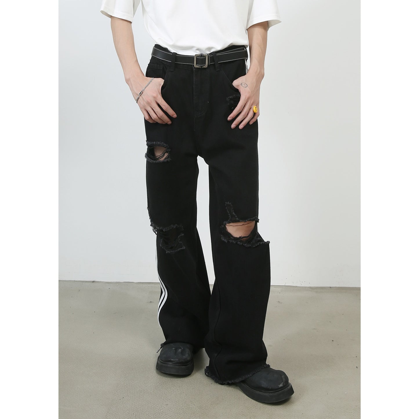 Retro Tattered Jeans Washed Wide-leg Jeans