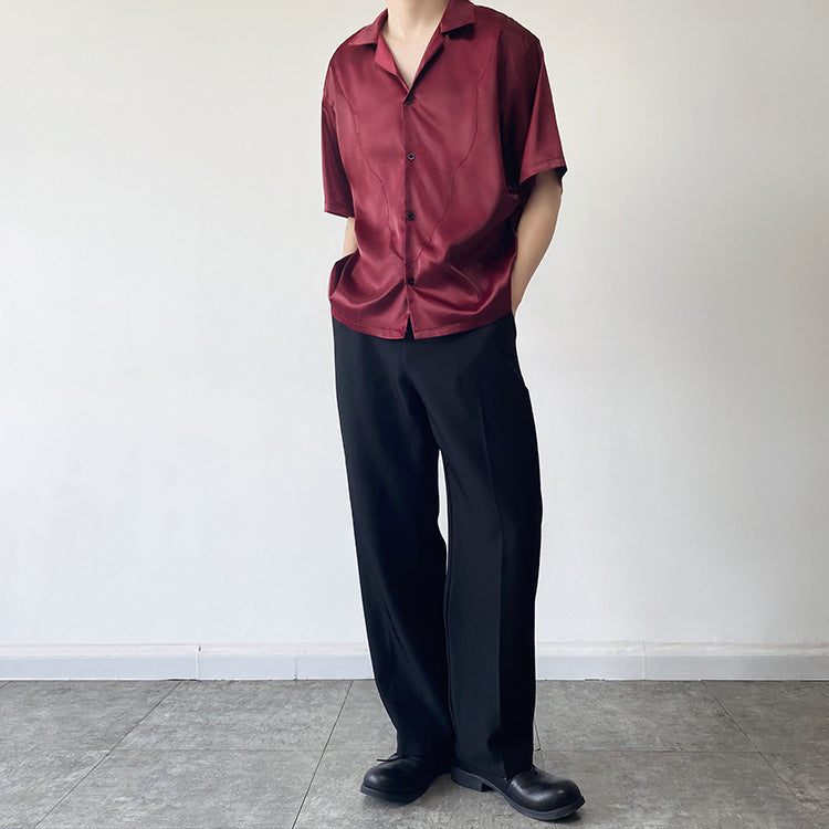 Vintage Satin Textured Simplicity Short Sleeve Shirt