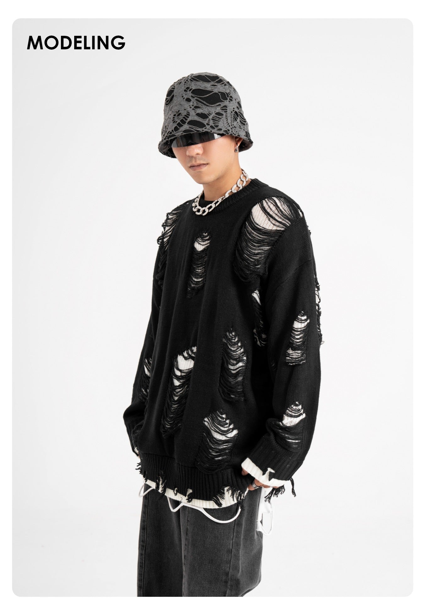 Two-piece Hole Oversize  Sweater (Unisex)