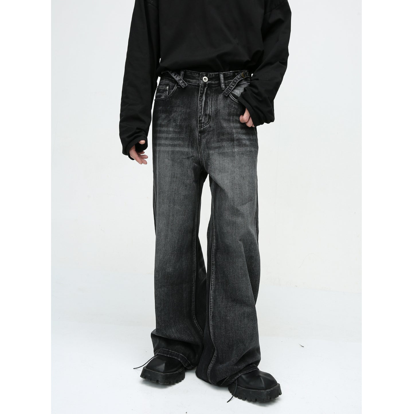 New American High Street Pu  Mop Straight Loose Jeans