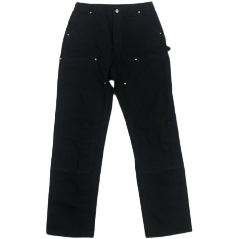 Washed And Worn Double Knee Canvas Overalls