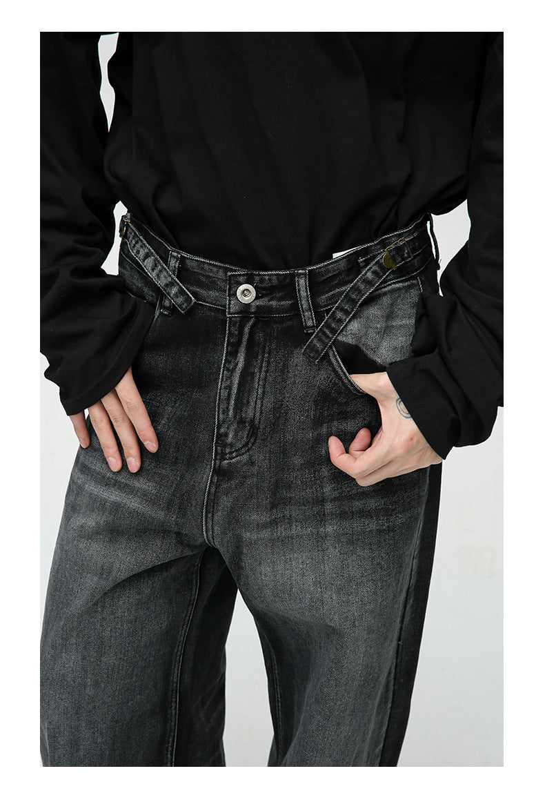 New American High Street Pu  Mop Straight Loose Jeans