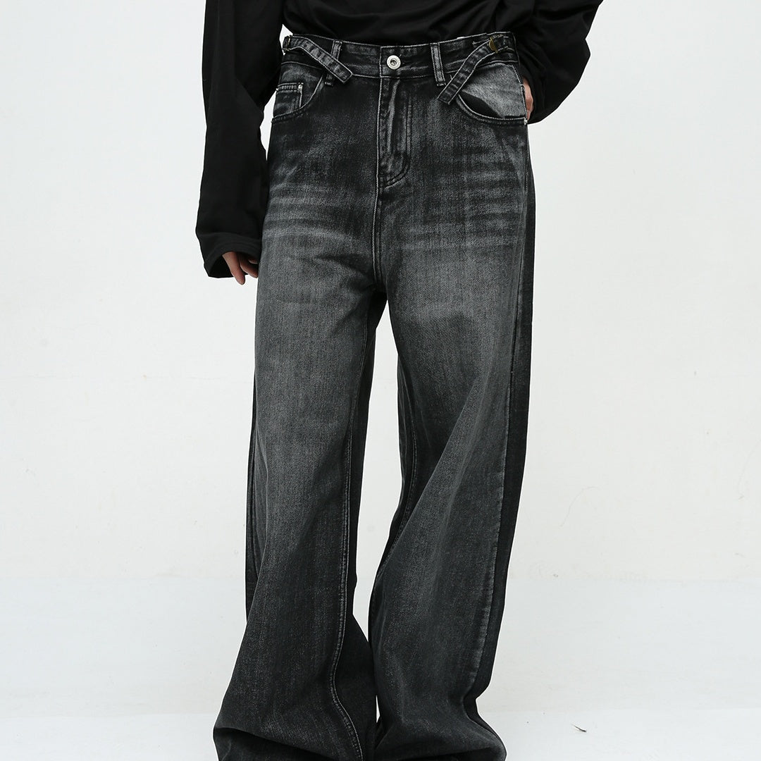 New American High Street Pu  Mop Straight Loose Jeans