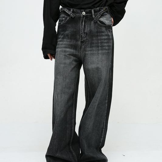 New American High Street Pu Mop Straight Loose Jeans