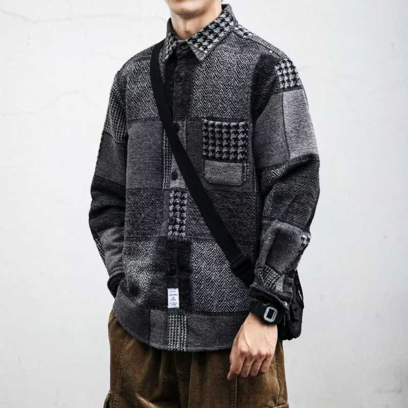 Loose Versatile Contrast r Coat Plaid Shirt