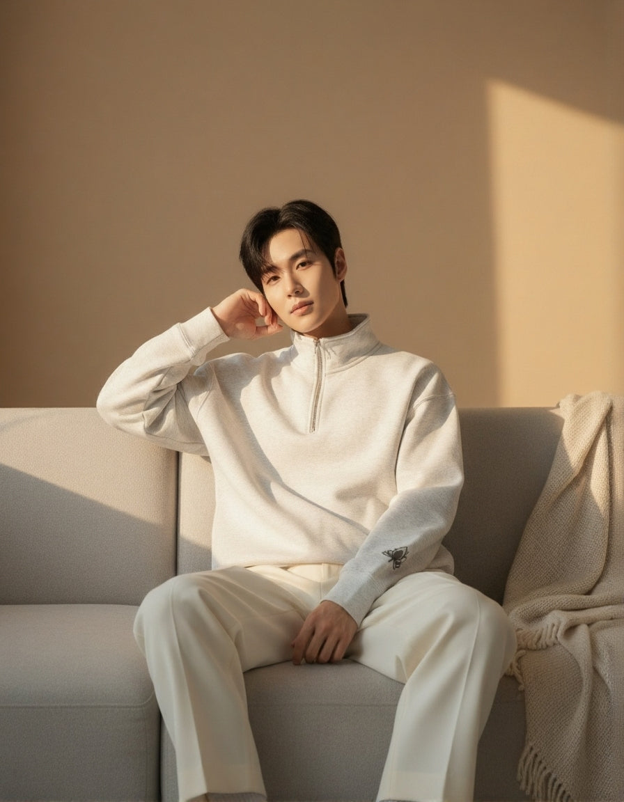 ハーフジップスウェット