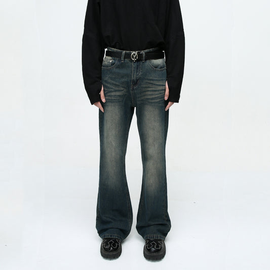 High Street Style Retro Washed Distressed Slightly Flared Jeans