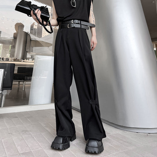 Men's Double Belt Irregular Wide Leg Pants