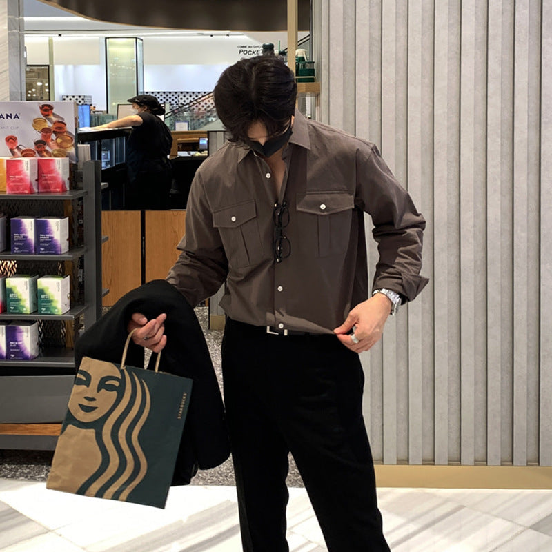 Casual High-grade Solid Color Long Sleeve Shirt