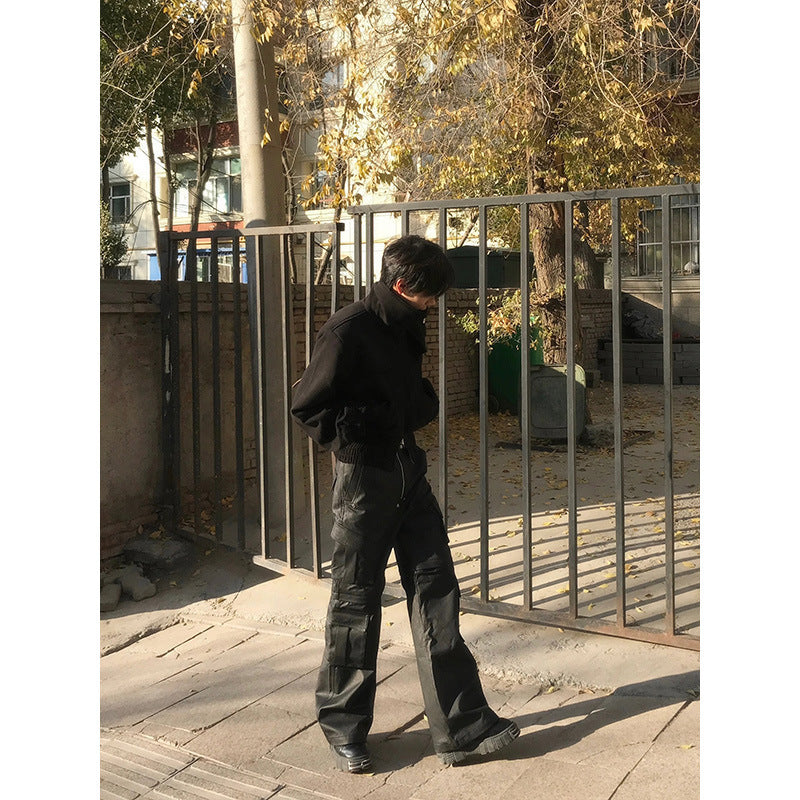 Short Padded Shoulder Turtleneck Jacket