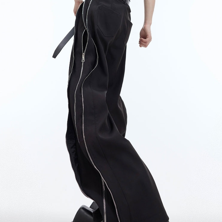 Niche Deconstruction Double Layer Zipper Design Casual West Tight Pant