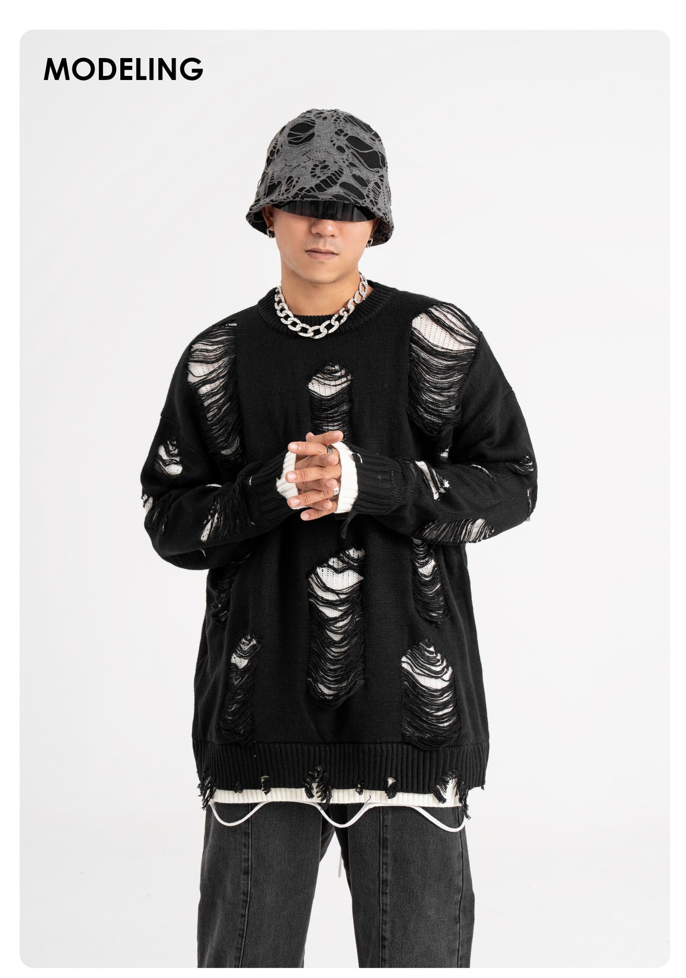 Two-piece Hole Oversize  Sweater (Unisex)