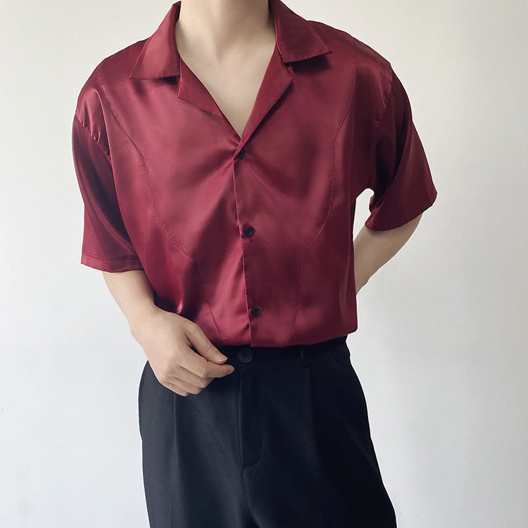 Vintage Satin Textured Simplicity Short Sleeve Shirt