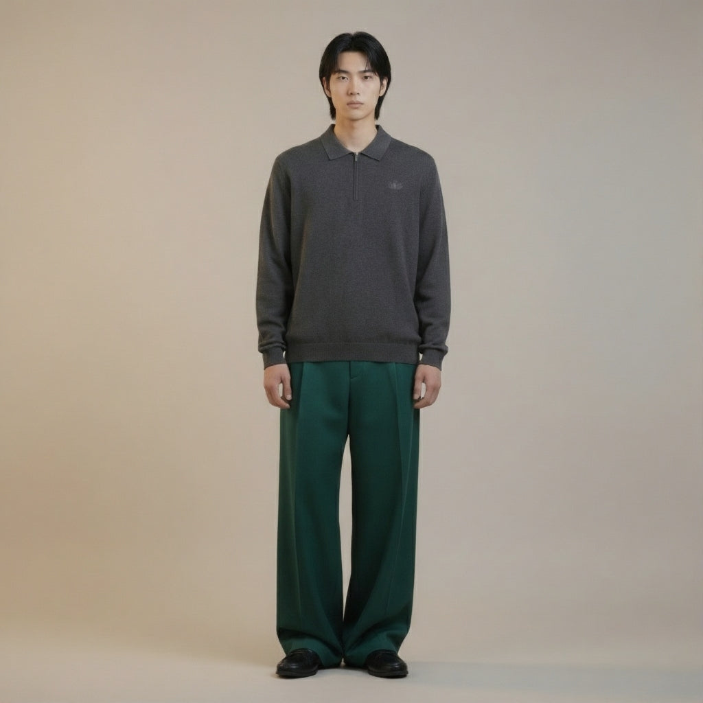 ハーフジップポロニット