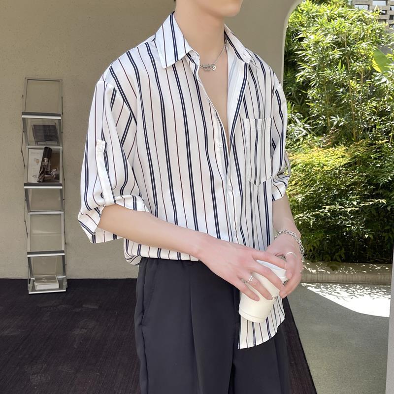 Striped Short-sleeved Shirt Ice Silk