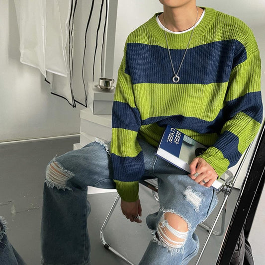 Striped Round Neck Loose And Lazy Sweater