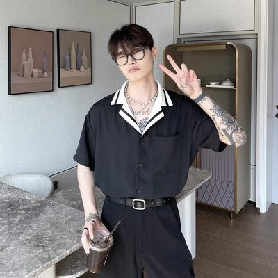 Striped Lapel Short Sleeve Shirt