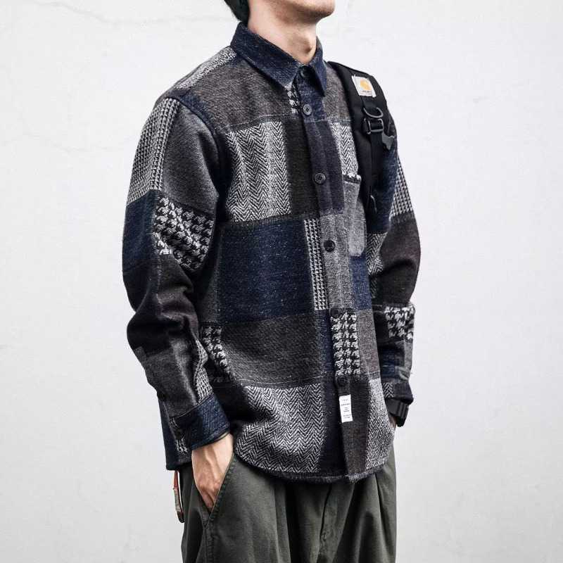 Loose Versatile Contrast r Coat Plaid Shirt