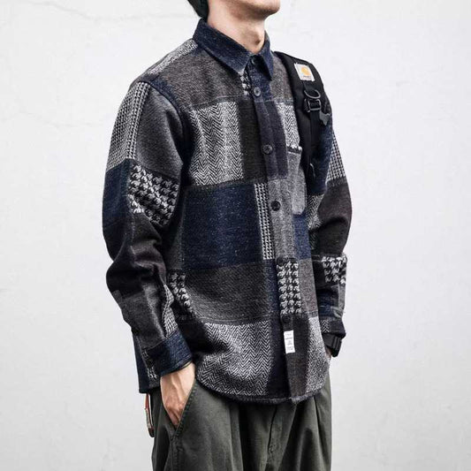 Loose Versatile Contrast r Coat Plaid Shirt
