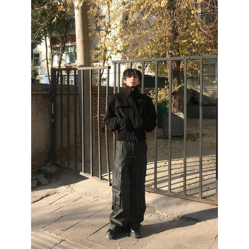 Short Padded Shoulder Turtleneck Jacket
